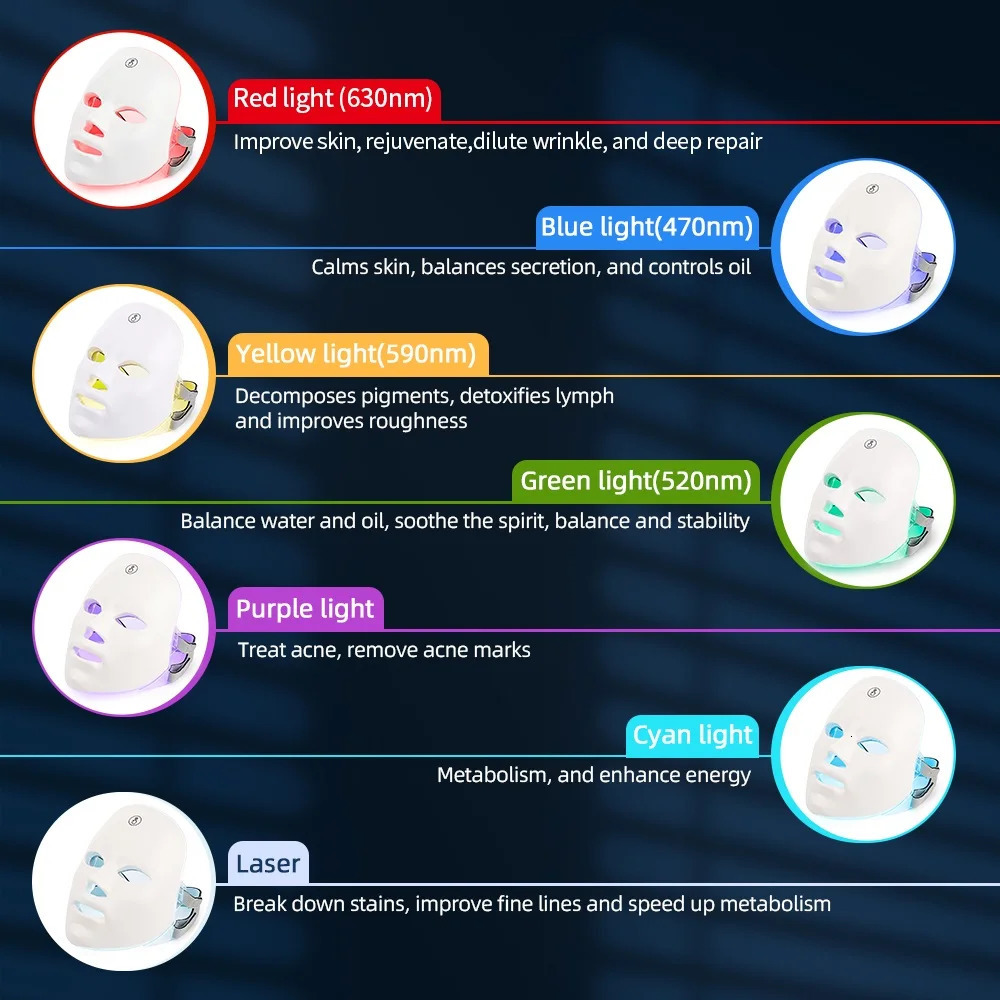 Facial LED Mask 7 Colors LED Face Mask LED Skin Beauty Machine Wireless Use 260401