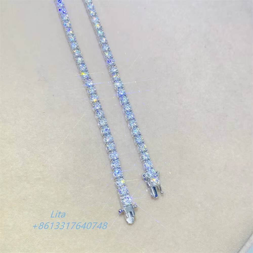 Luxury Jewelry Real Solid 10k Gold 3mm Tennis Chain Bracelet Necklace White Gold Moissanite Tennis Chain