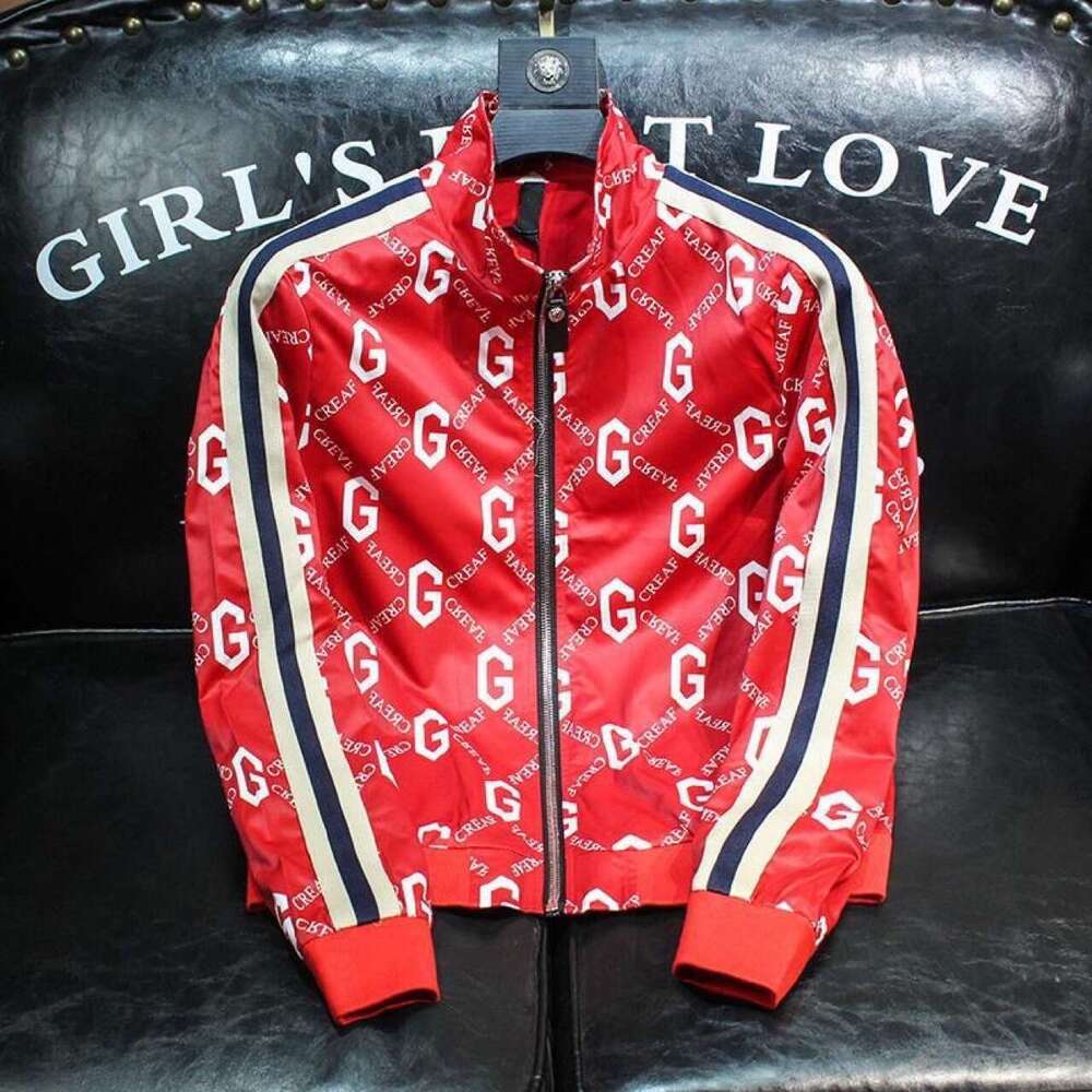 Spring And Autumn New Trendy Men's Fashion Slim Fit Jacquard Jacket Large Size Casual Stand-Up Collar Coat For Young Men Breathable Daily Streetw