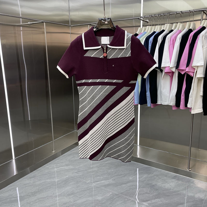 Luxury Color Blocked Knitted Dress Designer Women Sweater Jumper Tops Tennis Skirt Summer Vacation Street Style Birthday Knitwear