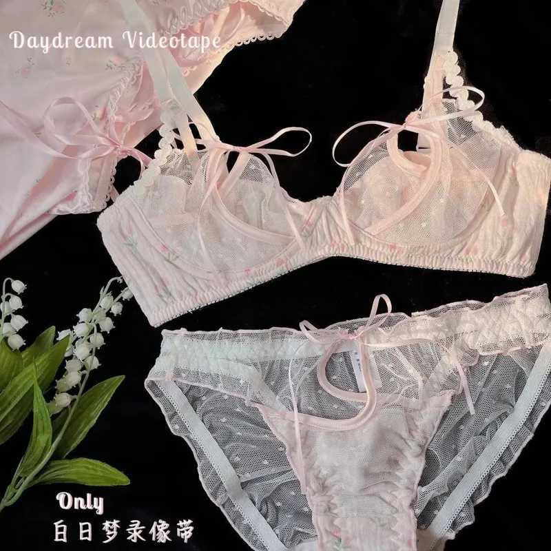 Japanese Girl Pure Desire Floral Underwear Mesh Strap Hollow Bra Set Bra Z260402