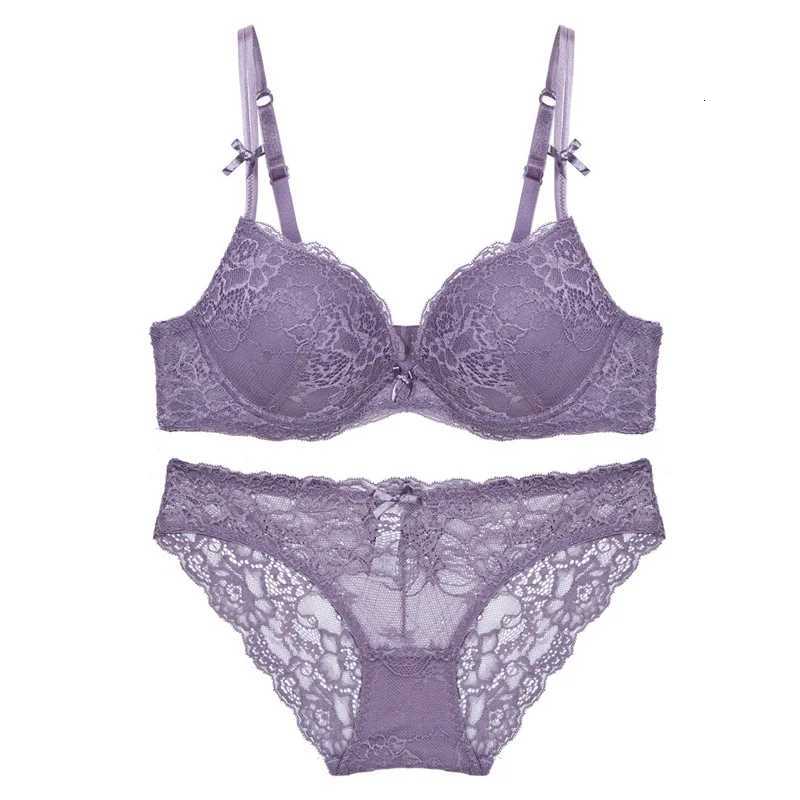 Europe Women Underwear Set Lace Embroidery Push Up Bra Set Romantic Purple Brassiere Fashion Panties Set Plus Size Lingerie Z260402