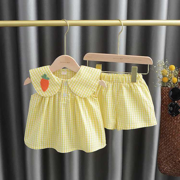 Summer Clothing Sets Baby Girl Cute Fruit Cotton Girls Plaid Sweet Princess 2pcs Suit Childrens Clothing Kids Vestidos H260402
