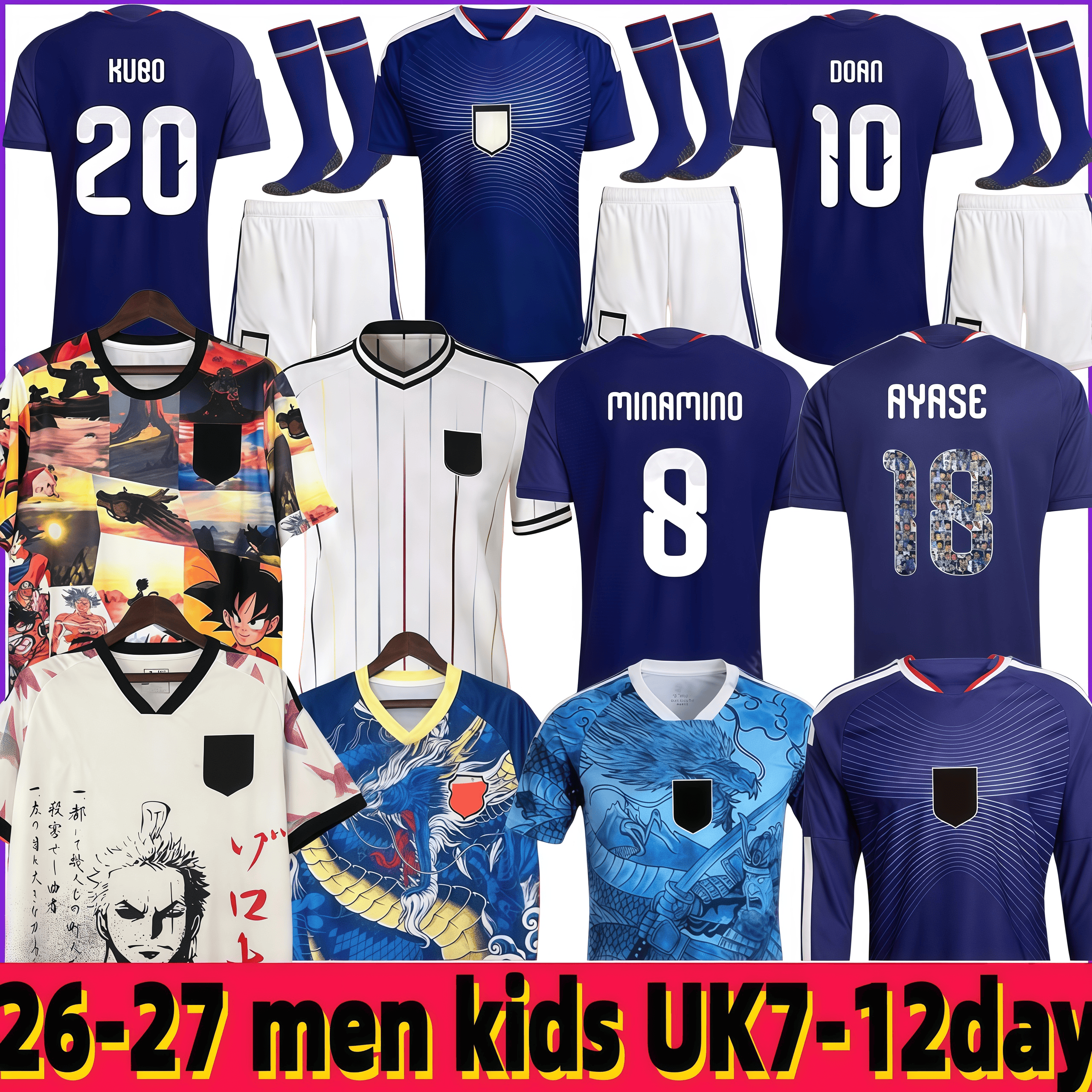 japan jersey 2026 japan Soccer Jerseys Cartoon tsubasa maglia giappone jersey camiseta japan football shirts ATOM MINAMINO DOAN KUBO japan world cup 2026 kids kit