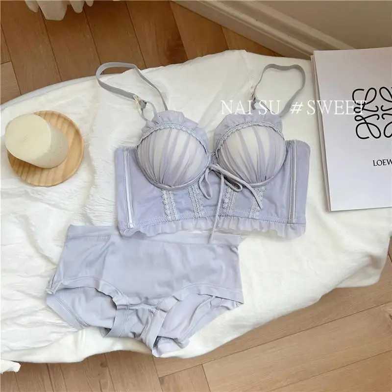 Lolita Bra Set for Women Wireless Push Up Bralette Lace Lingerie Set for Small Bust Gathering No Underwire MOYISU S-XL Z260402