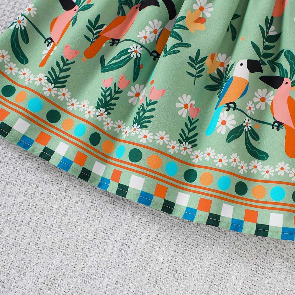 Girls summer style small fly sleeve plant print dress H260402