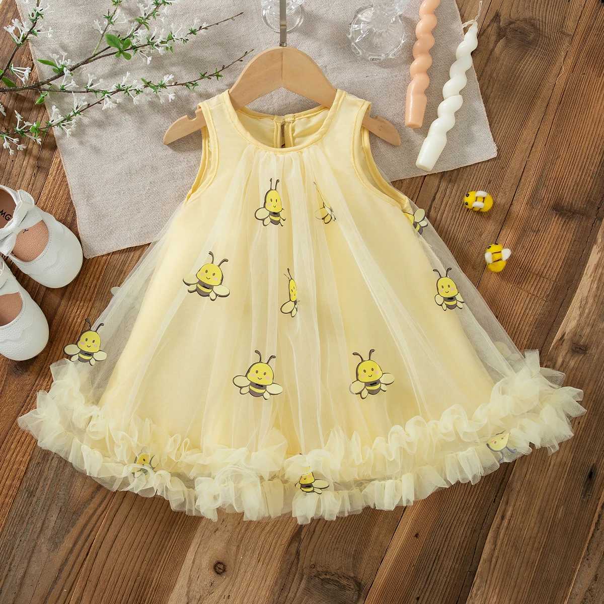 9 Months - 4 Years Summer New Arrival Cute Cartoon Bee Print Baby Girl Dress Fairy Princess Dress Birthday Party Clothes Gift H260402