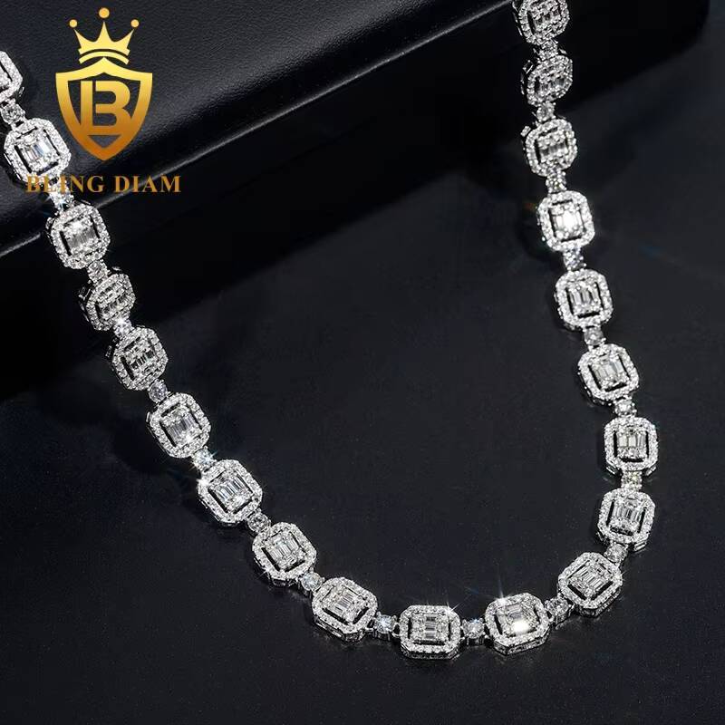 Blingdiam Custom Hip Hop Iced Out High Quality Cuban Necklace 925 Sterling Silver Moissanite Cuban Link Chain