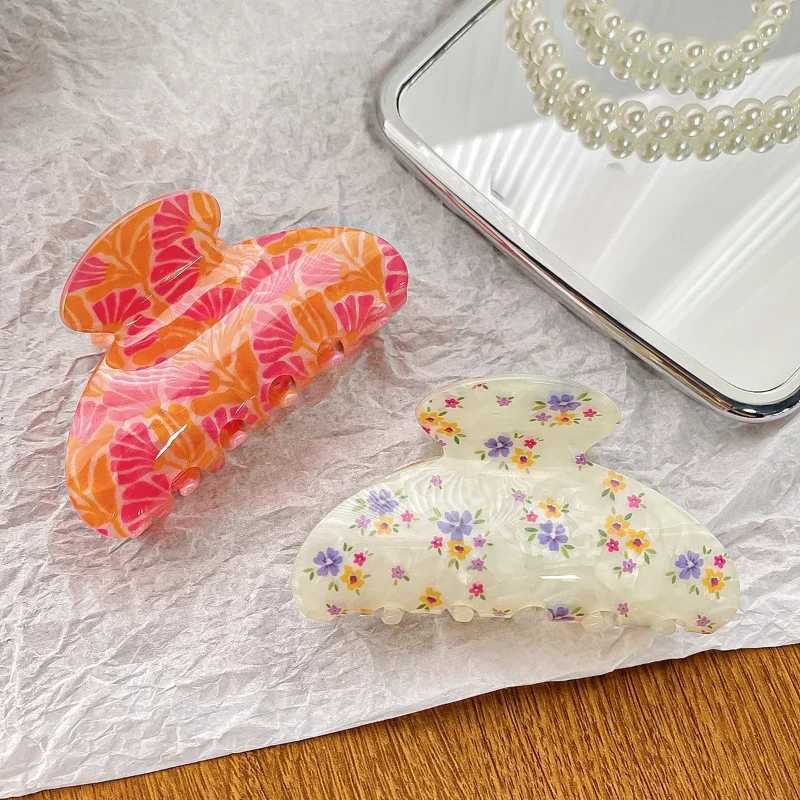 Vintage Floral Hair Claw Female Temperament Elegant Printing Claw Clip Crab Hair Clips Colorful Shark Clip Hair Accessories 2024 H260402