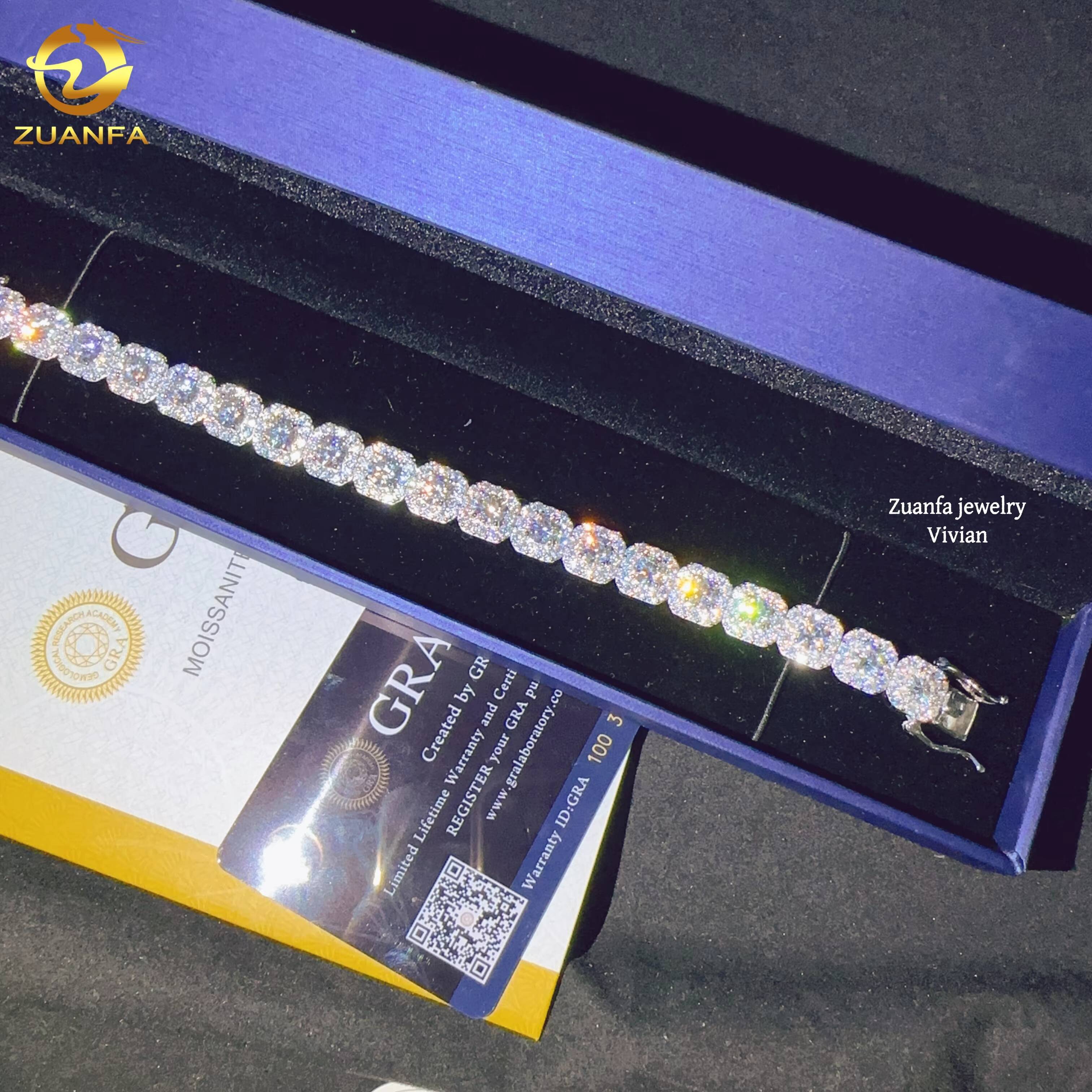 GRA Certified 10mm VVS Moissanite Diamond Hip Hop Jewelry Iced Out 925 Sterling Silver Fashion Bracelet