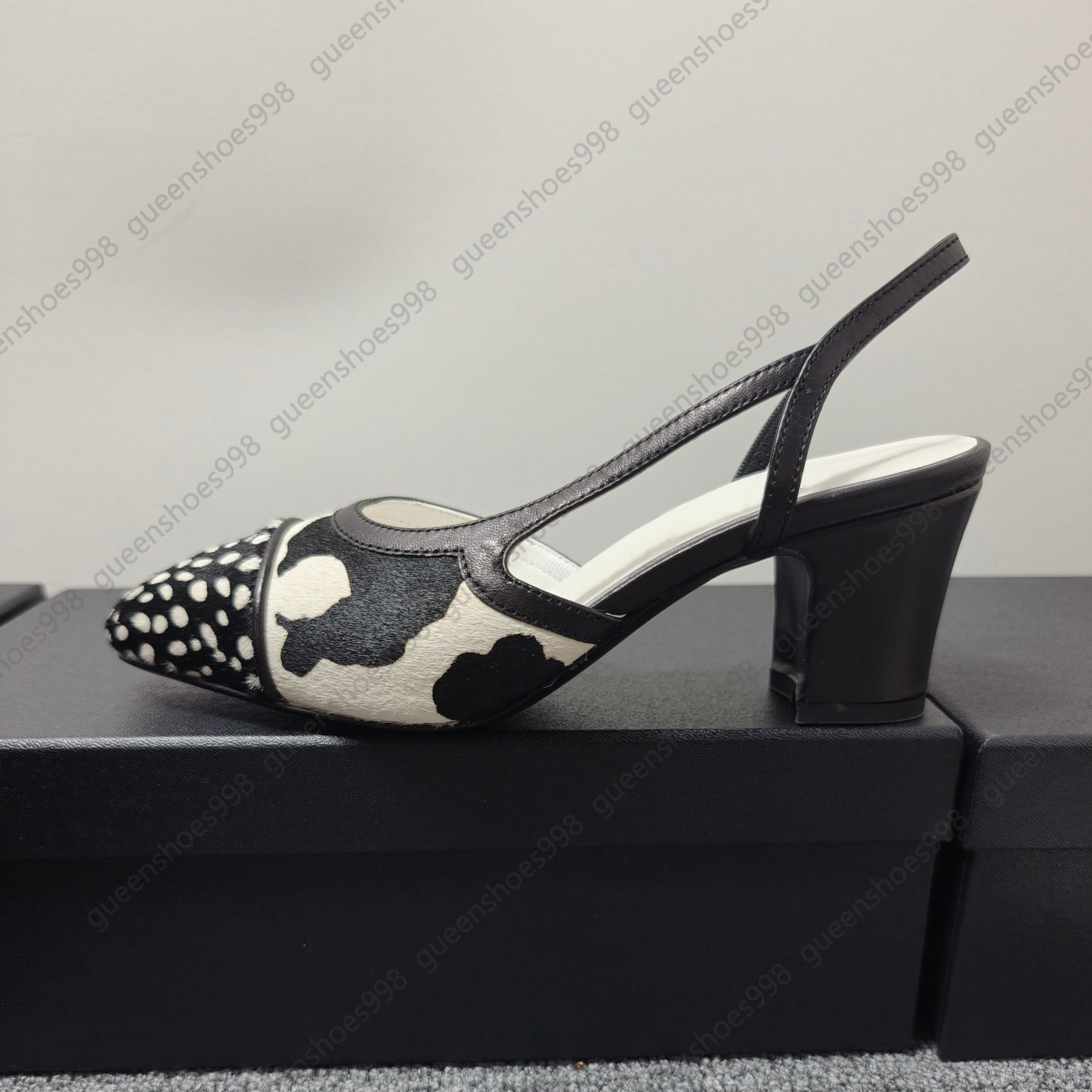 Elegant slingbacks spotted horsehair leopard print fashion luxury designer sandals women sexy high heels cow pattern splicing leather flat heel wedding shoes