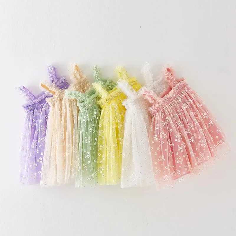 Summer Flower Mermaid Birthday Dress for Baby Girl Clothes Mesh Print Floral Princess Slip Tutu Dresses Sleeveless Girl Clothes H260402