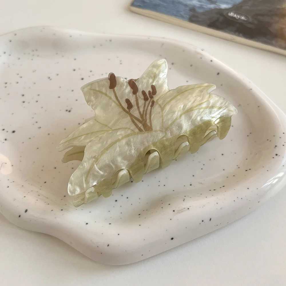 New Acrylic Double Sided Flower Printed Shark Hair Clip Claw For Women Girl Fashion Thick Barrettes Hair Accessories Tool H260402