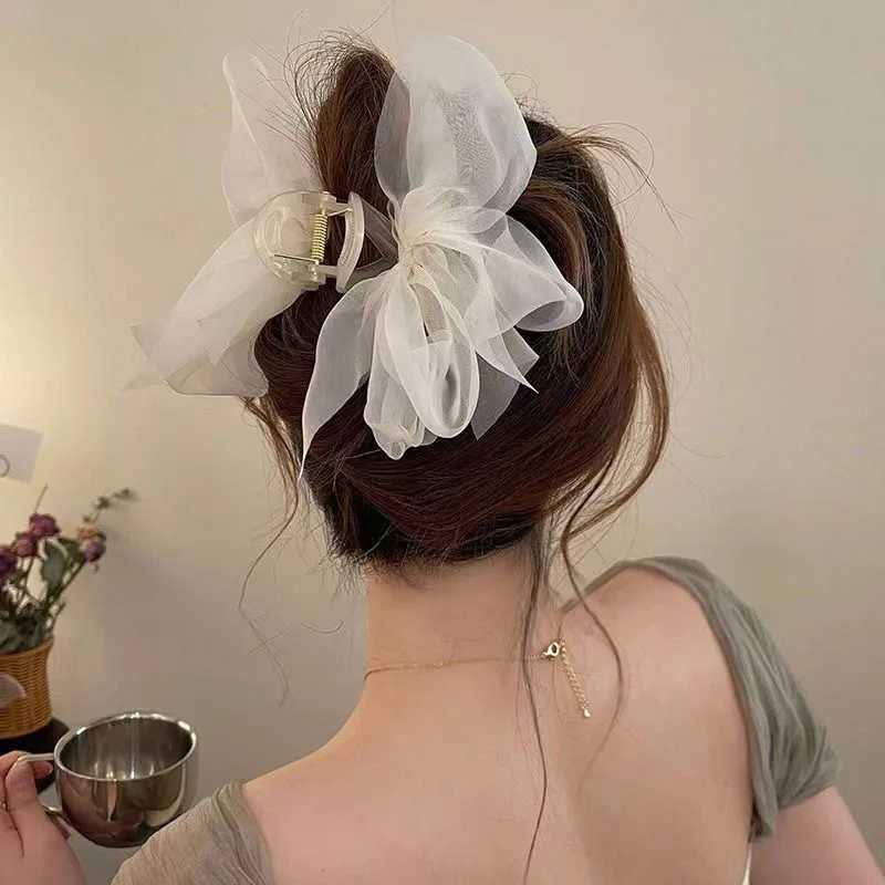 New Mesh Bow Grip Clip Female Ponytail Braid Hair Claw Clip Elegant Girl Hair Clip Hair Accessories Gift Headdress H260402