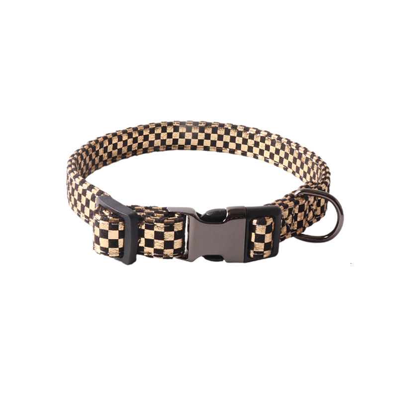 Pet Collar New Laser Colorful Glossy Checkerboard Series Semi Metal Buckle Adjustable For Dogs