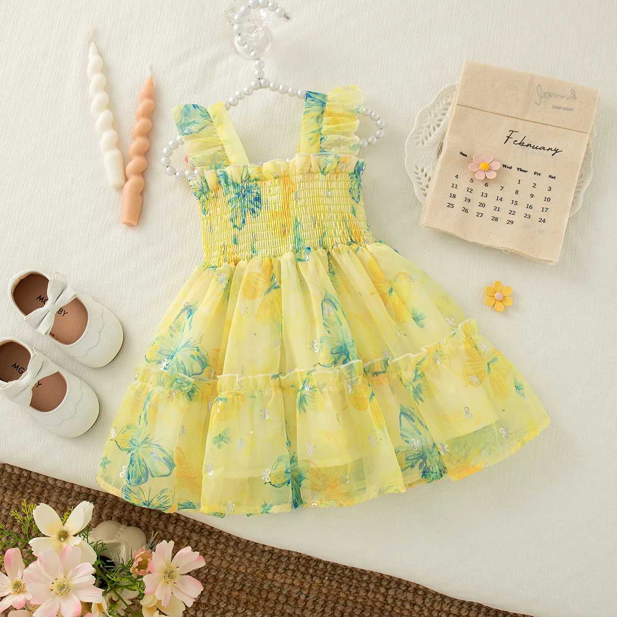 Summer New Petal Butterfly Wing Baby Girl Dress Colorful Flower ChildrenS Clothing For Babies Aged 9 Months To 4 Years Old H260402