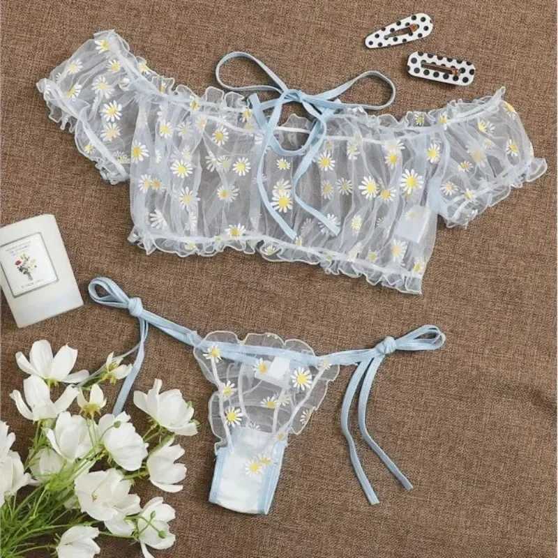 Womens Underwear Lace Floral Wire Free Lingerie Set Off-Shoulder Small Chest BraletteThong Beachwear Transparent Bra Set Z260402