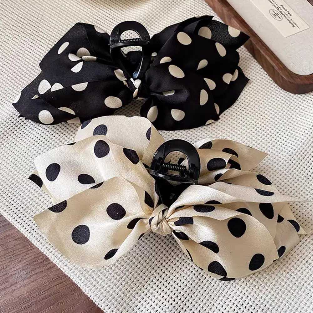 Double Sided Bow Hair Claw Satin Cross Knotted Grab Clip Polka Dot Big Bow Hair Clip Back Of The Head Shark Clip Ponytail Holder H260402