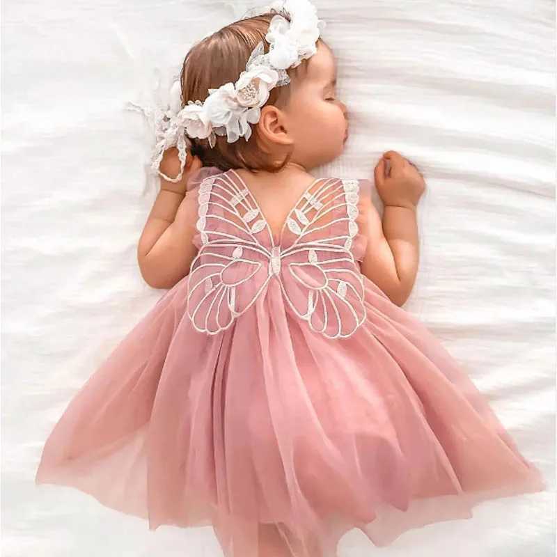 Summer 3D Angel Wings Fairy Princess Tulle Dress Birthday Strap Dress For Baby Girl Clothes Mesh Tutu Dresses Kid Party Costume H260402