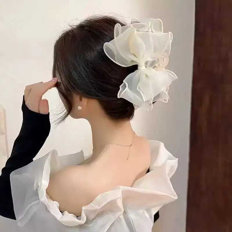 1pc Sweet Organza Reversible Bow Large Hair ClawCommuting versatile hair accessory suitable for daily and party gatherings H260402