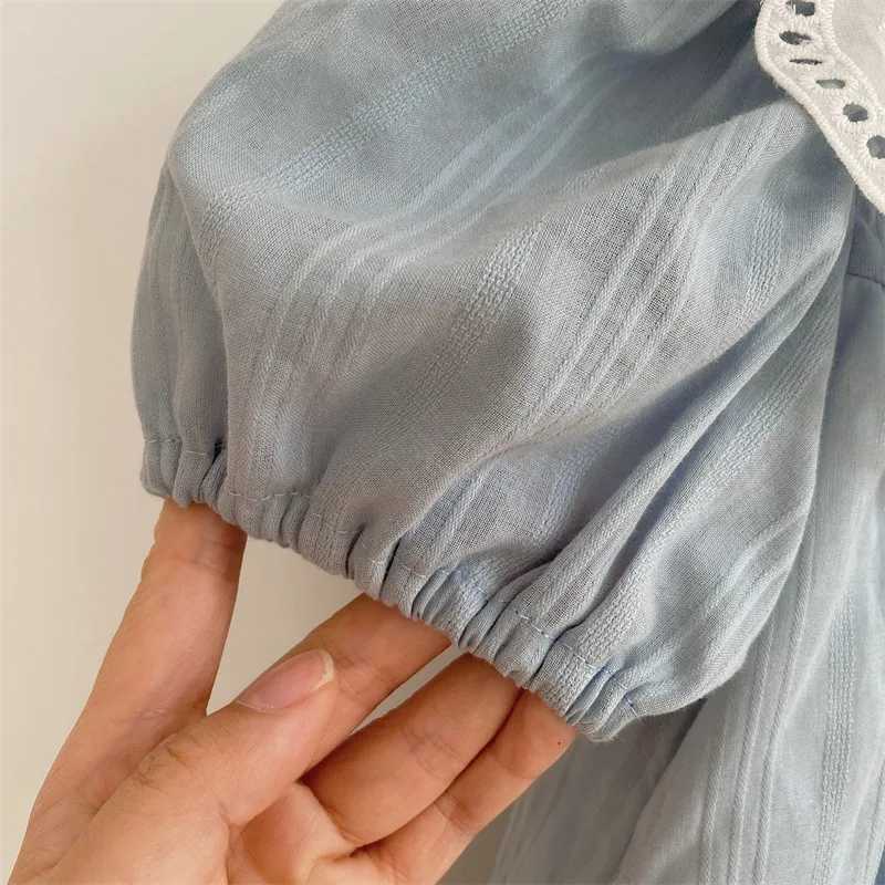 deer jonmi 2026 New Summer Baby Girls Princess Dresses Short Sleeve Korean Style Lace Collar Toddlers Kids Cotton Cute Dress H260402