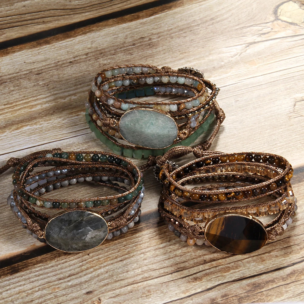 Fashion Women Beaded Jewelry Handmade Mixed Natural Stones/Crystal and Stone Charm 5 Strands Wrap Bracelets 260318BJ - view 3