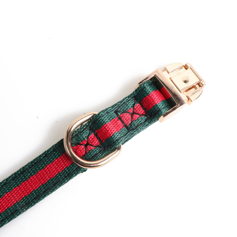 Pet Collar Red Green Striped Webbing All Metal Buckle Premium Durable Collar For Dogs