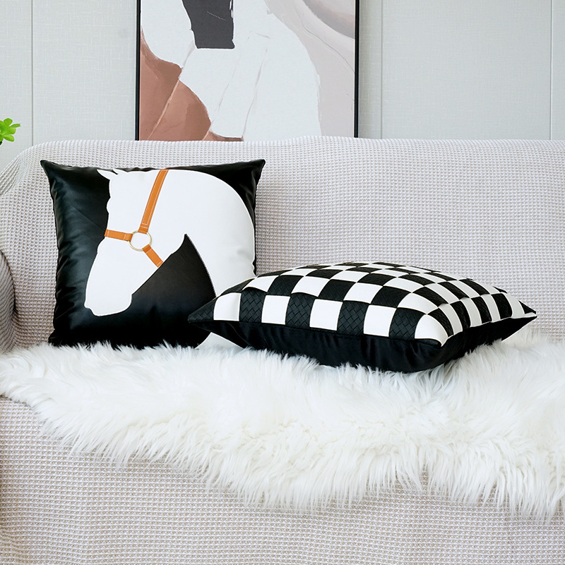 Pillowcase Nordic Light Luxury Pu Leather Ins Style Horse Head Design For Living Room Sofa Model Room Car Lumbar Pillow