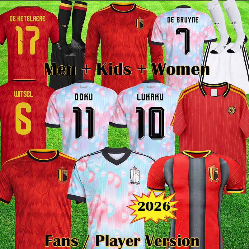 2026 Belgium Soccer Jerseys THEATEDE DOKU DE KETELAERE CASTAGNE DE CUYPER DE BRUYNE TROSSARD football Shirt belgium 26 27 Away Long Sleeve Men Kids set Uniforms 999