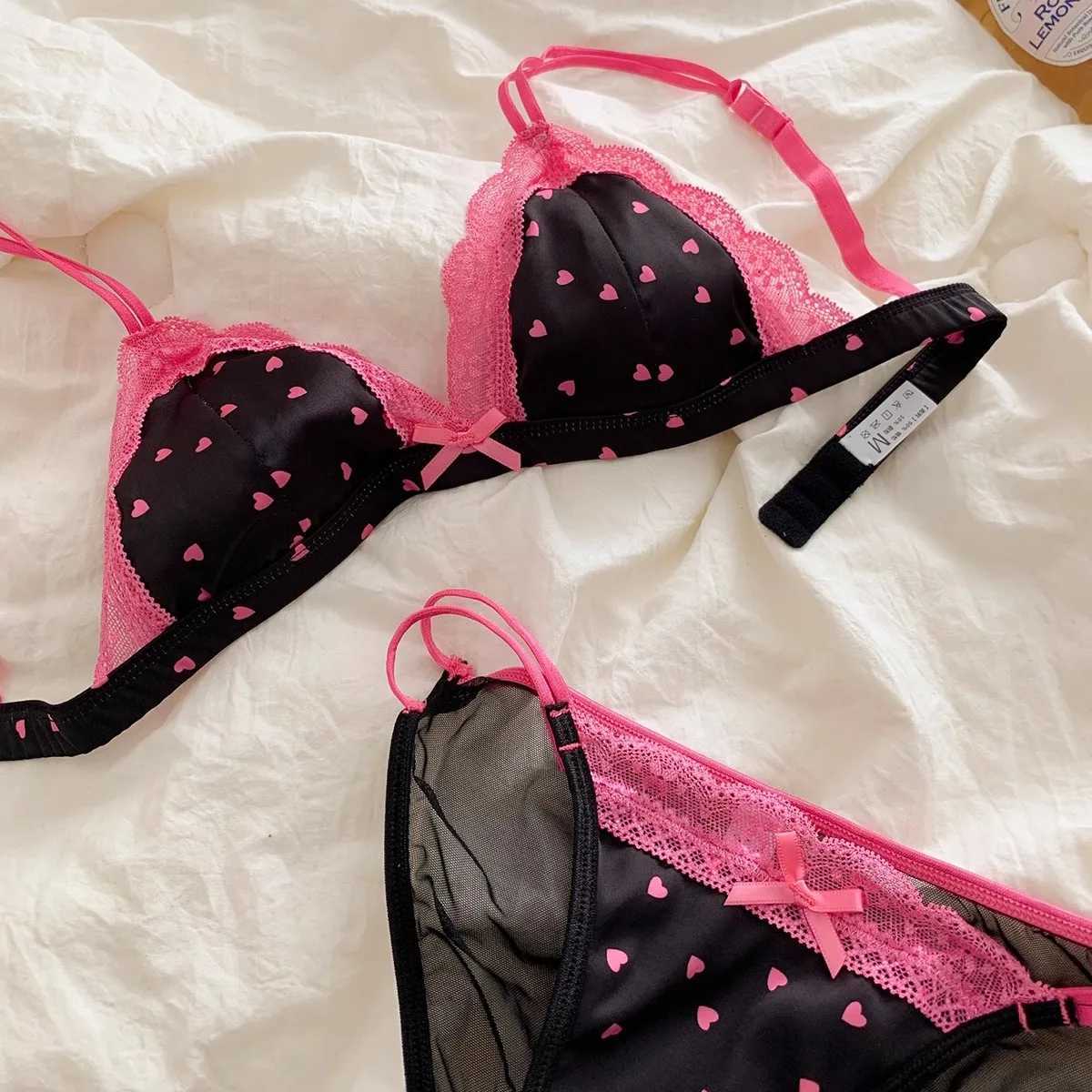 Lace Bra Set Sweet Triangle Cup Satin French Lace Small Breasts Gathered Underwear Without Steel Ring Thin Section Bra Z260402