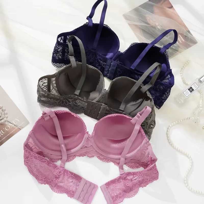 Lace Bra for Women Big Cup 1/2 Floral Underwire Underwear Ladies Push Up Thin Bra Half Cup 36-42C Black Gather Brassiere Z260402