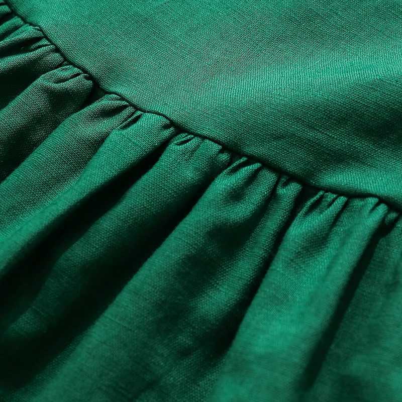 2026 Summer New Girls Linen Dress Retro Literary Cotton And Linen Short-Sleeved Pleated Dresses Childrens Clothing H260402