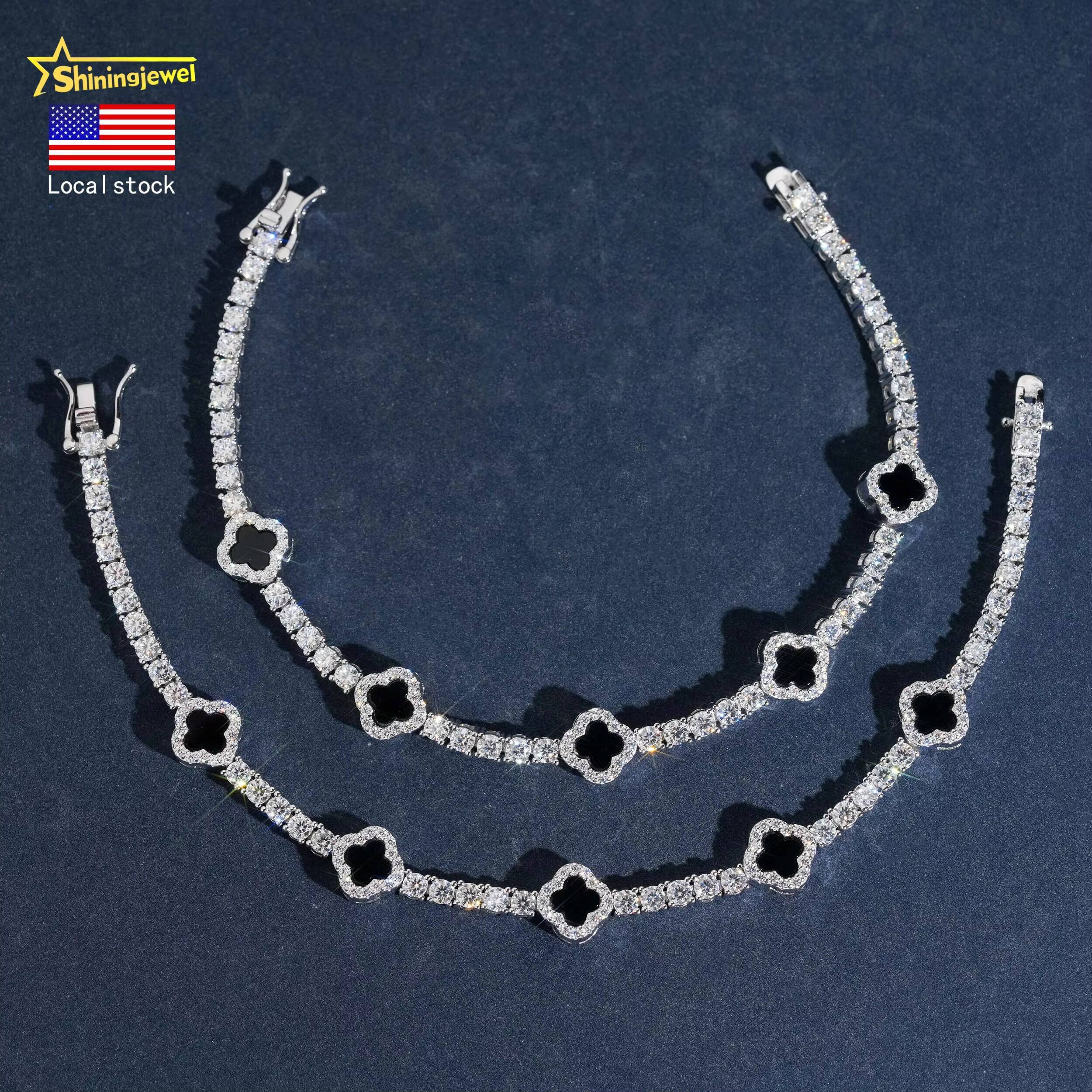 USA Warehouse Local Stock Pass Diamond Tester Clover Bracelet 925 Sterling Silver Gold Plated VVS Moissanite Tennis Bracelet
