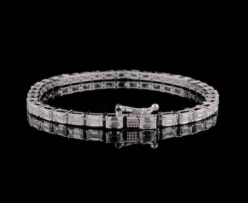 Baguette Cut Tennis Bracelet Silver Moissanite Diamond Iced Out Hip Hop Bracelet Mens Womens Unisex Luxury Jewelry Gift