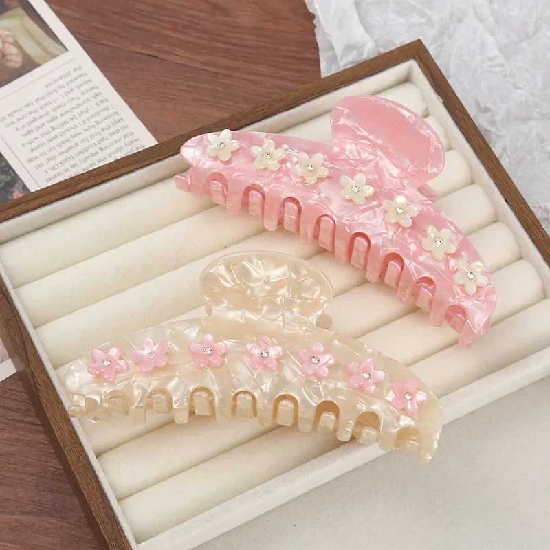 New Rhinestone Flower Hair Claw Acetate Sweet Large Claw Clips Korean INS Trendy Crab Hair Clip for Women Girls Hair Accessories H260402