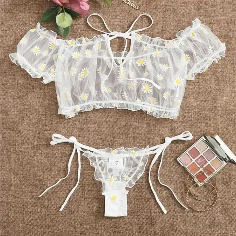 Womens Underwear Lace Floral Wire Free Lingerie Set Off-Shoulder Small Chest BraletteThong Beachwear Transparent Bra Set Z260402