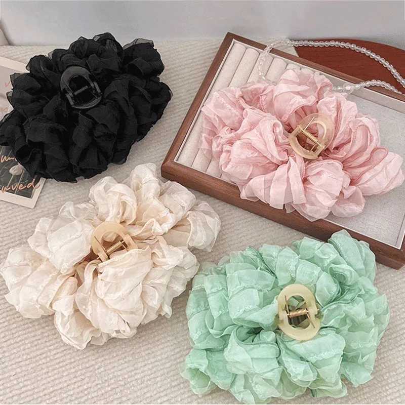New Large Chiffon Bow Hair Claw Clip Elegant Large Size Fabric Ribbon Flower Hair Clip Jaw Clamps Accessories For Women Hairpins H260402