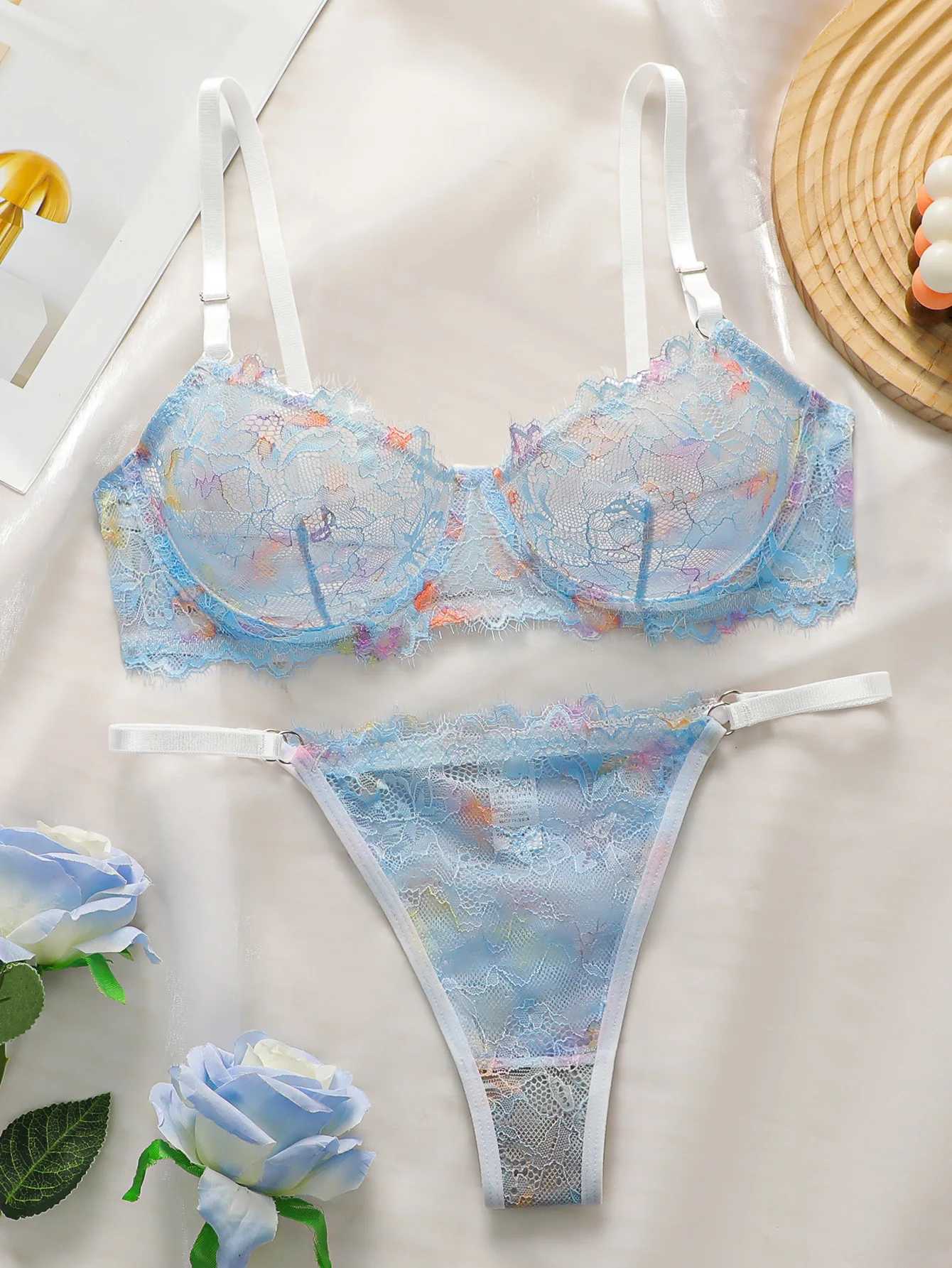 Womens lace transparent lingerie set with steel rims gathered straps adjustable straps comfortable lingerie set YS025 Z260402