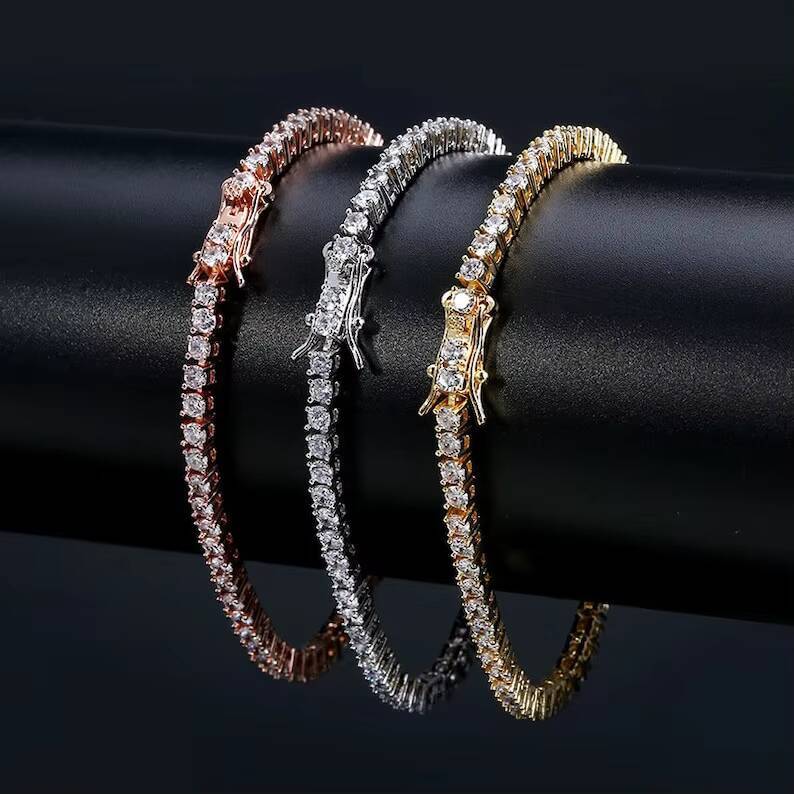 25mm - 5mm Moissanite Tennis Bracelet Passes Diamond Tester 925 Sterling Silver 18K White Gold Rose Gold Plated GRA Certificate