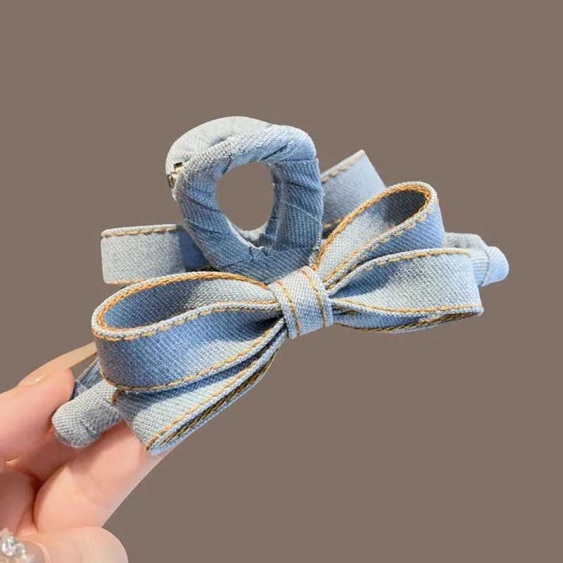 Autumn Winter Denim Bow Hair Claw Clip for Women High-End Hair Bun Shark Clip 2025 New Large Size Back Hair Accessory H260402
