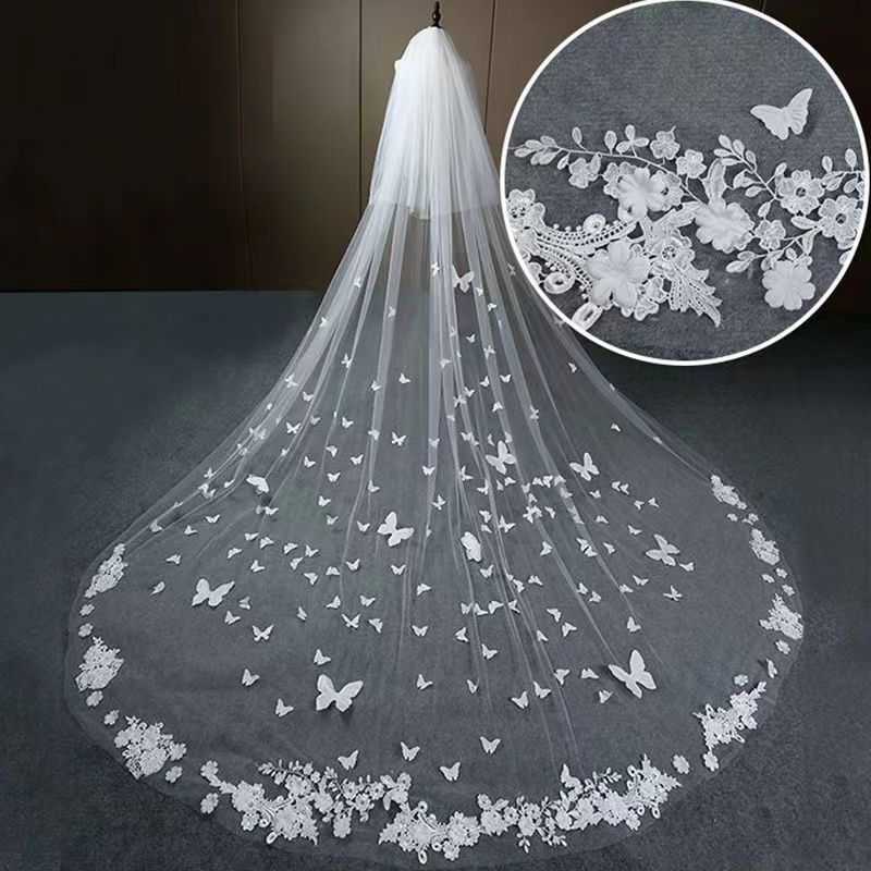 Starry sky veil wedding dress main wedding dress white long style champagne-colored trailing veil headpiece retro style X260402