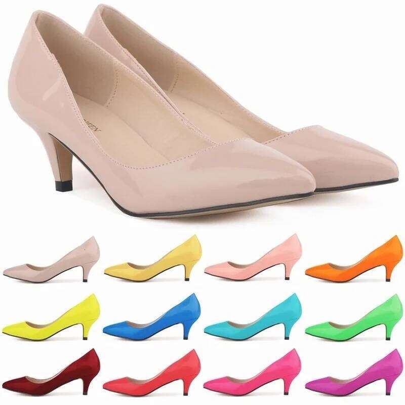 Classic Sexy Pointed Toes 5cm Low Med Kitten High Heels Women Pumps Spring Brand Design Dress Wedding Shoes Big Size 35-42