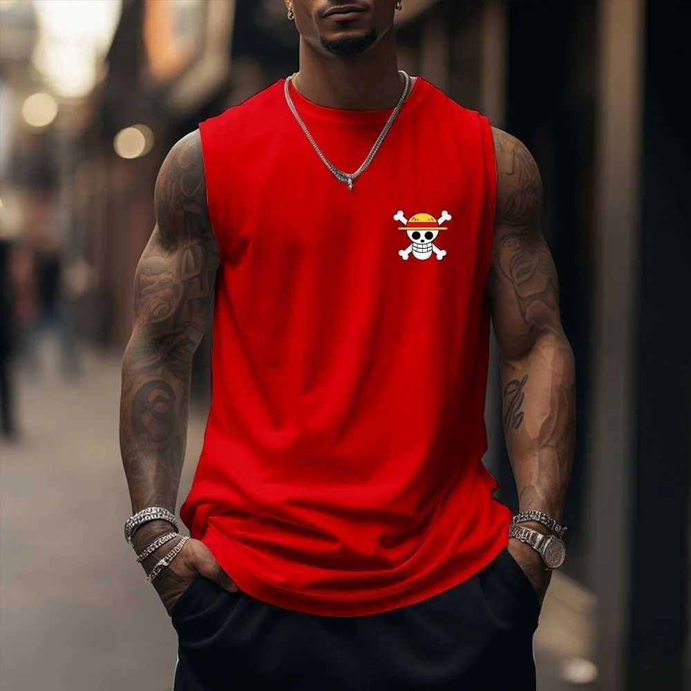 One Piece Men Vest Tank Top Monkey D Luffy Summer Japanese Anime Spring and Autumn Sports Fitness Casual Fashion Sleeveless Top C260402
