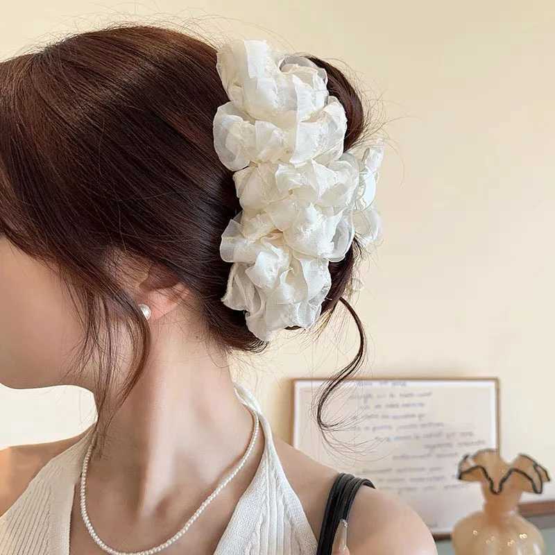 New Large Chiffon Bow Hair Claw Clip Elegant Large Size Fabric Ribbon Flower Hair Clip Jaw Clamps Accessories For Women Hairpins H260402