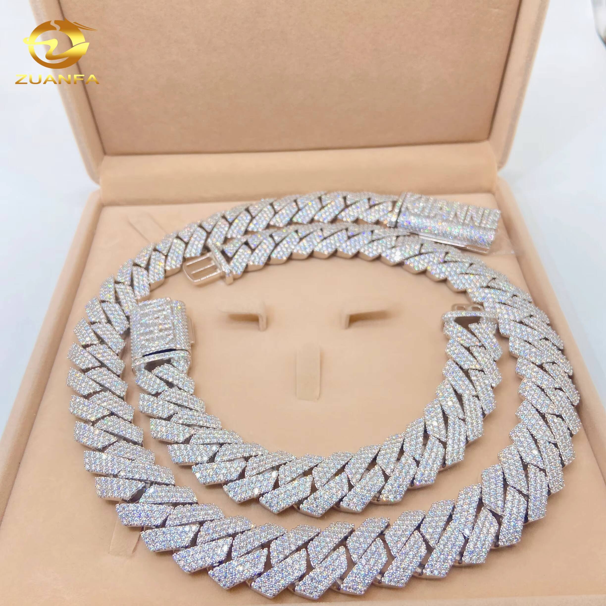 20mm Hip Hop Jewelry Hip Hop 925 Sterling Silver VVS Moissanite Iced Out Cuban Link Chain Necklace