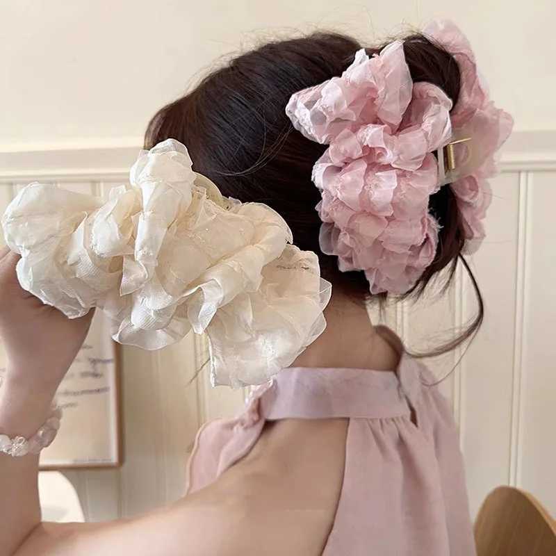 New Large Chiffon Bow Hair Claw Clip Elegant Large Size Fabric Ribbon Flower Hair Clip Jaw Clamps Accessories For Women Hairpins H260402