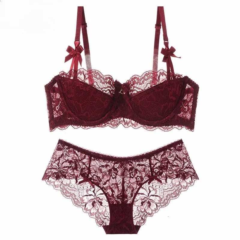 MOYISU Summer Lingerie Set Sheer French Lace Minimiser Bra Briefs Ultra Thin Womens Underwear Big Bust Tushy Panty Z260402