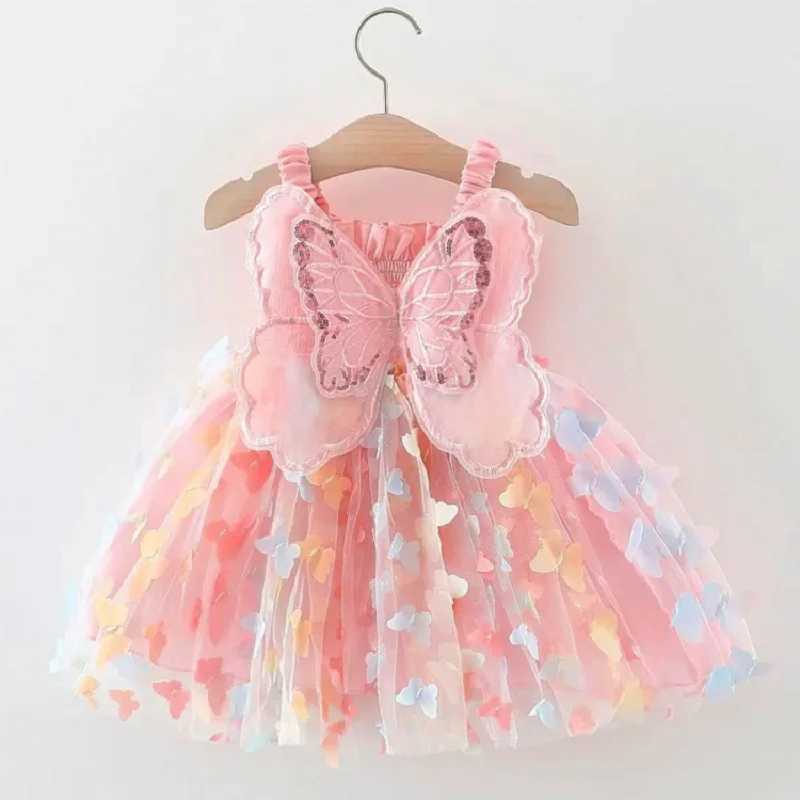 2025 Summer childrens dress casual suspender butterfly girl princess dress cute wings fluffy baby dress childrens clothing H260402
