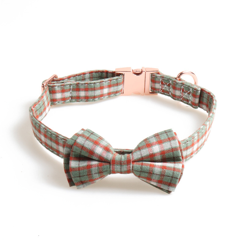 Pet Collar Rose Gold All Metal Buckle Plaid Bow Design Adjustable For Dog Cat Comfortable Pet Neckband