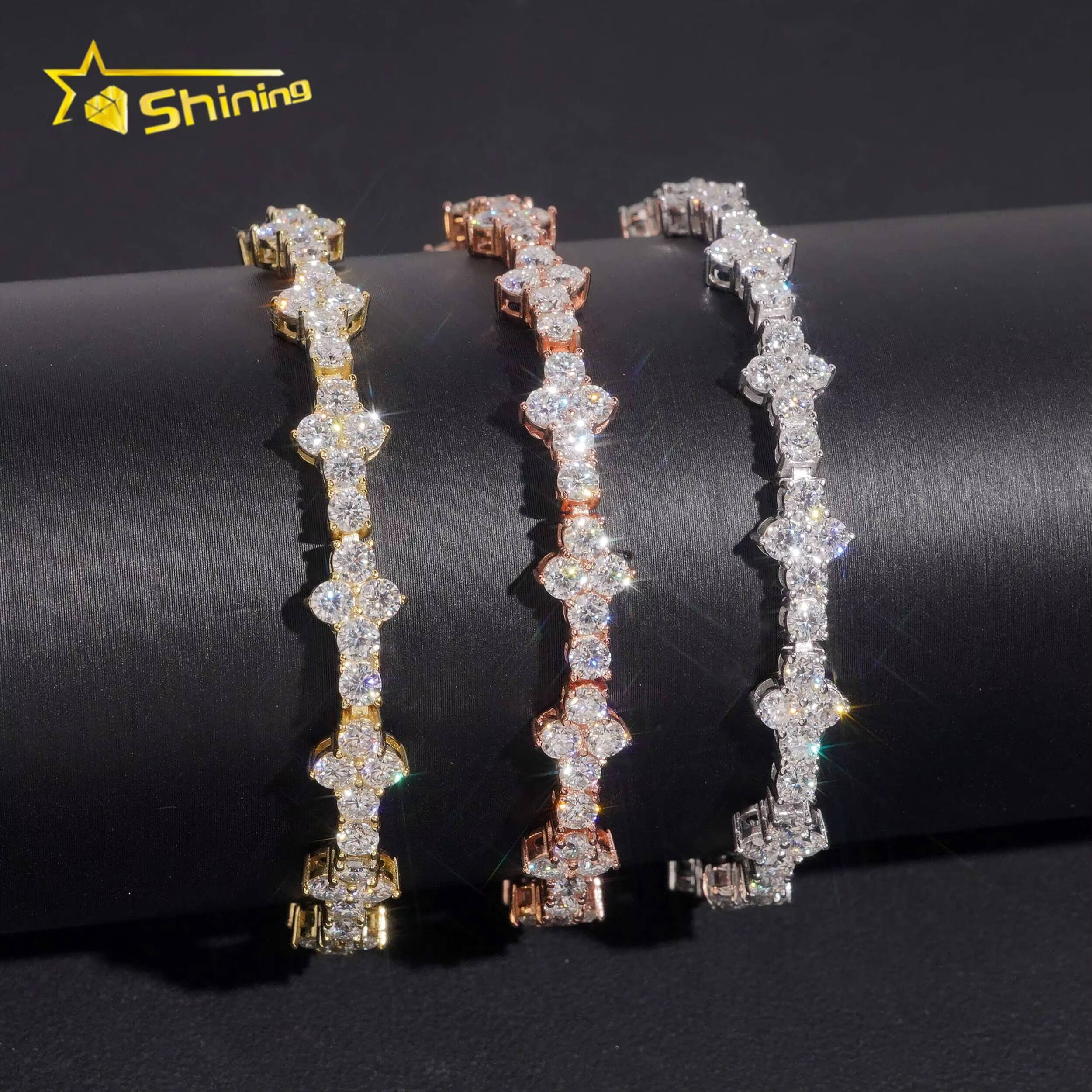 USA Warehouse Local Stocks GRA Certificate 3mm 925 Solid Silver Hip Hop Iced Out VVS Moissanite Diamond Tennis Bracelet